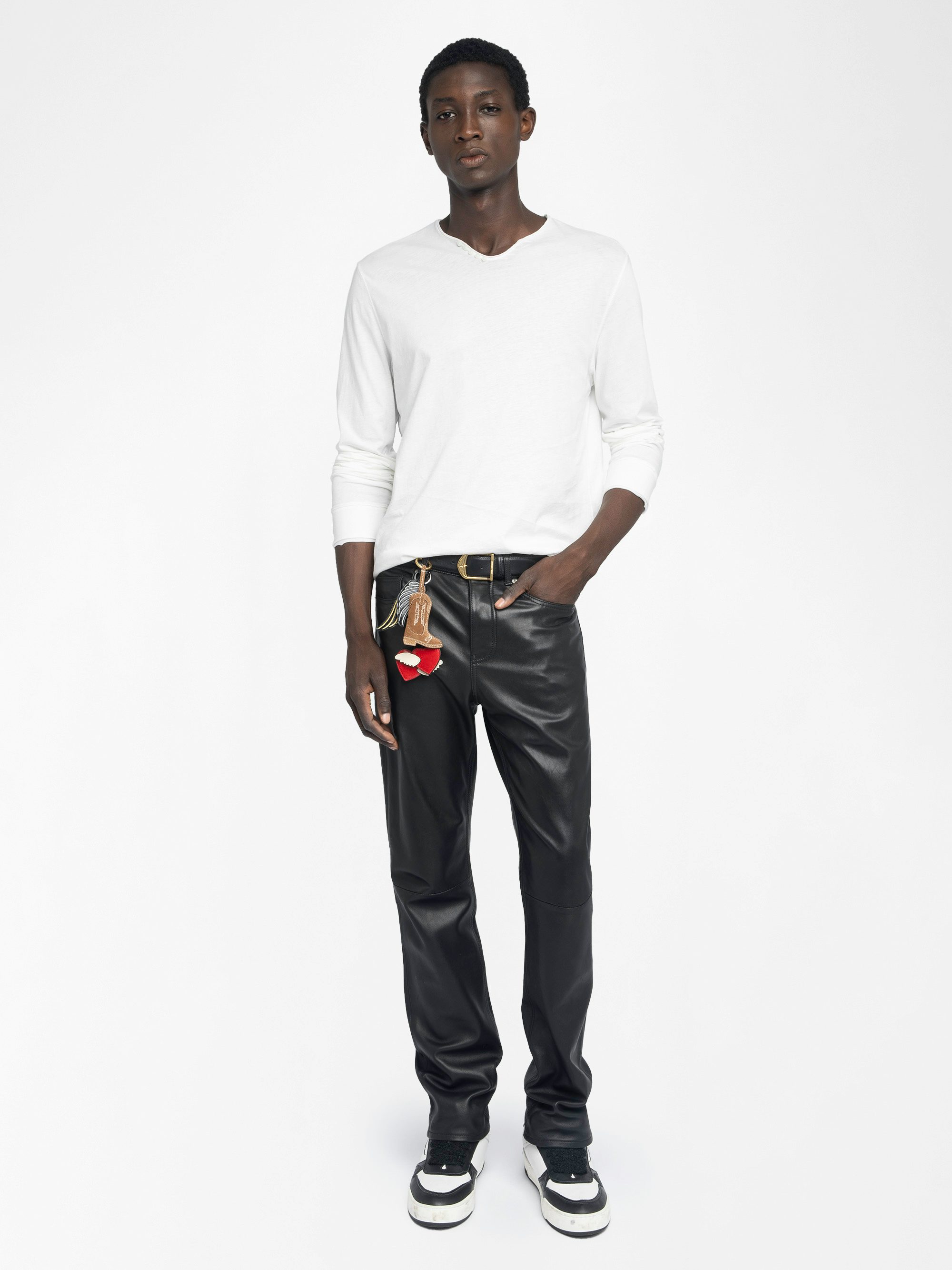 Henley T-shirt Monastir - Long-sleeved henley t-shirt with printed design on the back.